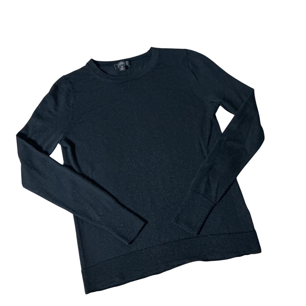 J.Crew Merino Wool Crewneck Sweater Women XS Black Long Sleeve Ribbed Luxury